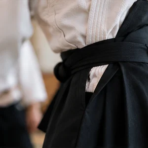 Detail van een traditionele hakama bij aikido